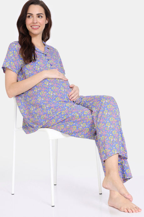 Zivame Maternity Floral Pop Woven Pyjama Set - Dutch Canal — image 4